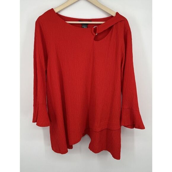 Ali Miles Womens Artsy Tunic Top Size Large Textured Asymmetrical 3/4 Sleeve - Picture 1 of 4